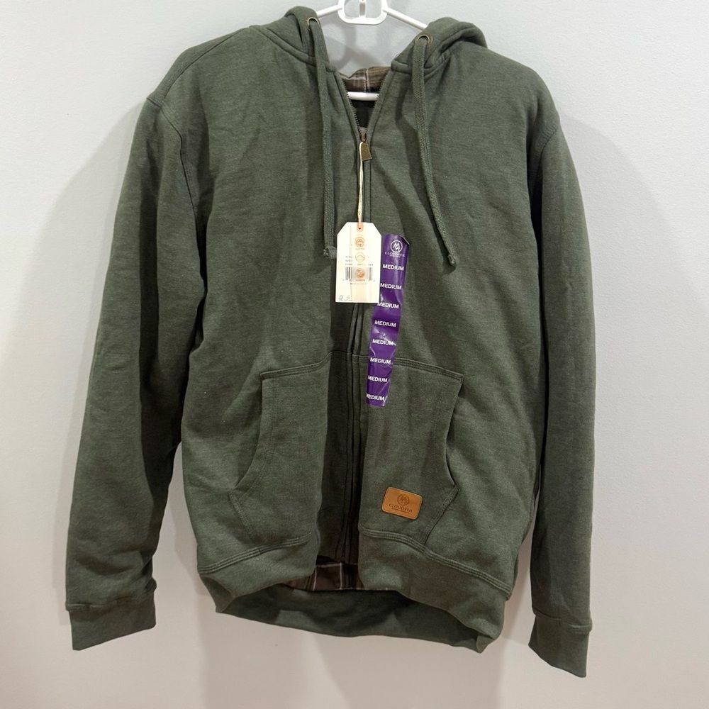 Cloudveil Mountainworks olive green flannel lined hooded sweater jacket M NWT